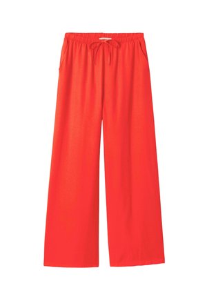 Pantalon rouge à jambes larges avec taille élastique et cordon, doté de poches latérales, présenté sur fond blanc.