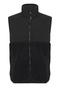 Leather-trimmed teddy vest in beige - Moncler