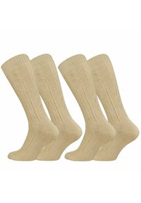 Calze beige al ginocchio con un design testurizzato a costine e righe verticali. Realizzate in materiale morbido e traspirante, confezione da quattro paia.