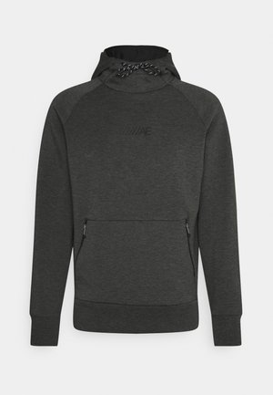 Dunkelgrauer Hoodie mit Fronttasche, verstellbarer Kapuze mit Kordelzug und dezentem AE-Logo auf der Brust.
