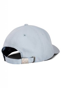 Light blue cotton cap with a curved brim, adjustable strap at the back, and embroidered eyelets for ventilation. Silver hardware accent at the strap.