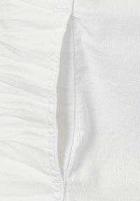 White fabric with gathered texture, featuring smooth and ribbed sections. The material appears lightweight, with a soft and matte finish.