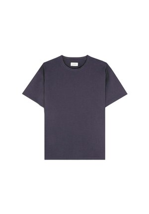 Donker marineblauw katoenen t-shirt met korte mouwen, ronde hals en een relaxte pasvorm. Gladde textuur, geen patronen of versieringen.