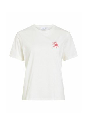 VILA, SHORT-SLEEVED T-SHIRT VISYBILLA ROUND NECK - Camiseta estampada - snow white