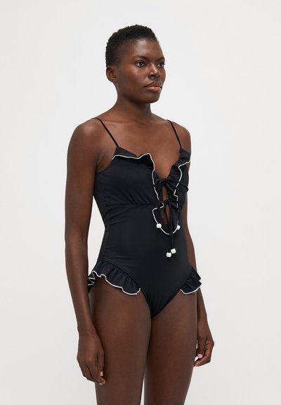 Sea CAMILLE RUFFLE PURL TIE FRONT ONE PIECE - Swimsuit - black