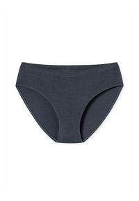 Donkergrijze katoenen onderbroek met een gladde textuur, een elastische tailleband en een klassieke hipster snit zonder zichtbare patronen of versieringen.
