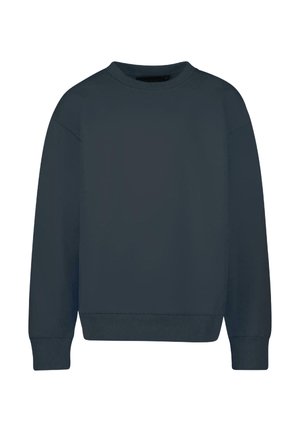 Donkergrijze pullover sweatshirt met een ronde hals, lange mouwen en geribde manchetten en zoom. Gemaakt van een zachte, gladde stof. Eenvoudig ontwerp.