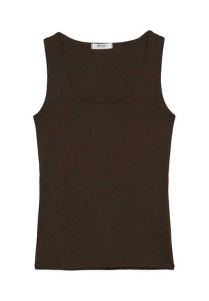 Débardeur côtelé marron foncé sans manches avec encolure dégagée, présenté à plat sans motifs ni détails supplémentaires.