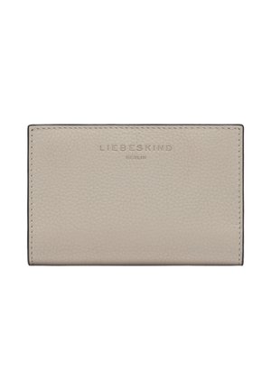 Light gray textured leather wallet with "Liebeskind Berlin" embossed on the front center, rectangular and stitched edges.