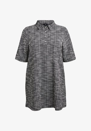 Zizzi, KURZES TEXTUR MIT GRAFISCHEM KAROMUSTER - Φόρεμα πουκάμισο - off white check