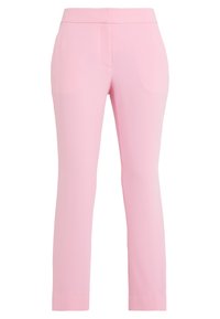 Rosa byxor med smal passform, slät tyg, sidofickor och platt midja, med rak bendesign och utan synliga detaljer.