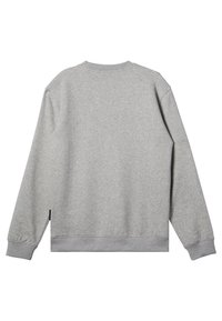 Gray sweatshirt with a crew neckline, long sleeves, and ribbed cuffs. Soft fabric with a smooth texture; minimalistic design, no visible logos.