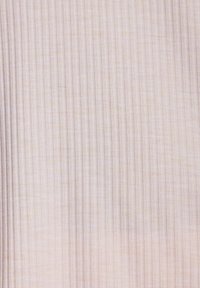 Light beige fabric with vertical pinstripes, features a soft, textured surface, ideal for garment construction or upholstery applications.