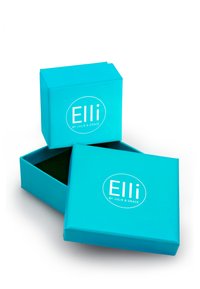 Turkise gaveæsker med et hvidt logo "Elli by Julie & Grace", med en glat finish og en grøn indvendig side i den åbne æske.