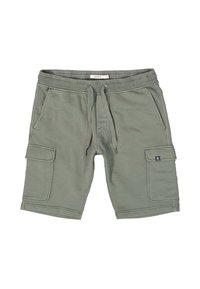 Olijfgroene katoen cargoshorts, met een trekkoord in de taille, twee zijzakken en één cargozak met flapdetails.