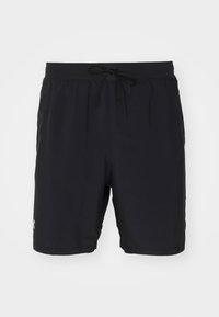 Černé plavky s pružným pasem a šňůrkou, vyrobené z lehkého materiálu a se hladkým povrchem. Obsahují malé logo na levé straně.