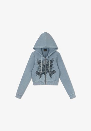 Ed Hardy, WOMENS STAY TRUE FITTED CROPPED WASHED ZIP THRU HOODIE - Sweater met rits - blue