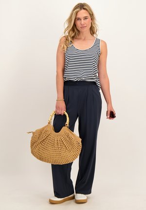 JE M'APPELLE, JE M'APPELLE - DAMES - TRAVELSTOF STRAIGHT FIT BROEK - - Broek - blauw