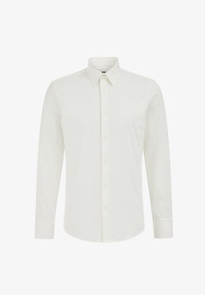 Long-sleeve white button-up shirt with pointed collar and standard cuffs, displayed against a plain white background.