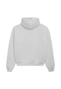 Felpa grigia con cappuccio, caratterizzata da maniche lunghe, un design cropped e una texture morbida. Nessun logo o motivo visibile sulla parte posteriore.