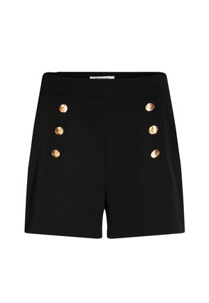 Pantaloni neri realizzati in un tessuto dalla superficie liscia, con bottoni dorati di lato per un tocco di eleganza. Fit sartoriale con vita alta.