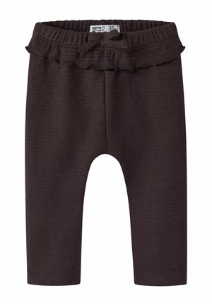 Leggings bébé marron foncé texturés avec taille élastique et petit nœud devant.