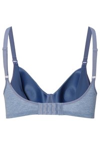 Ljusblå bh med sl äta vadderade kupor, en heathered tygband, justerbara axelremmar och en trehakan bakstängning.
