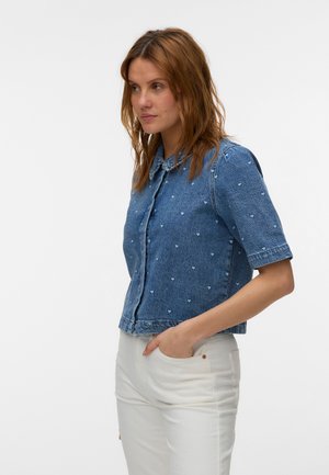 Vero Moda, Blúzka so zapínaním na gombíky - medium blue denim aop heart