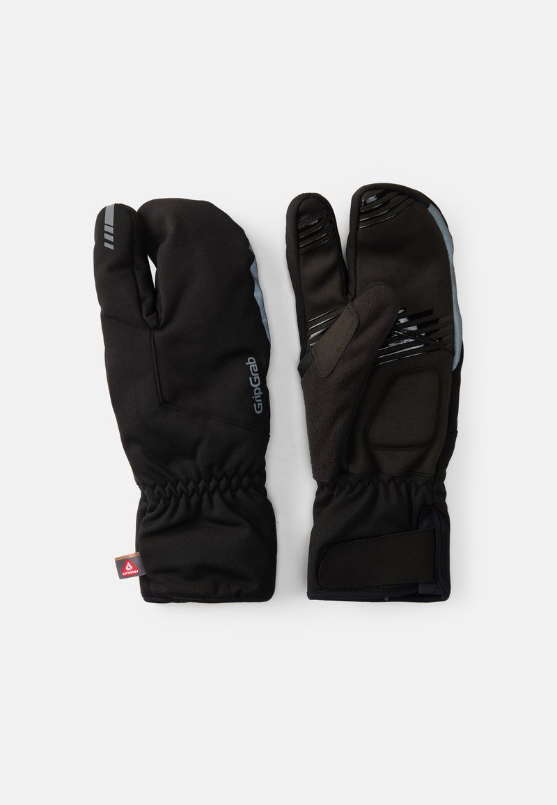 Guanti neri a due dita con superficie texture, polsino elastico e marchio GripGrab. Include una morbida fodera interna e un'area palmo rinforzata.