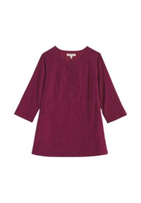 Garā piedurkņu tunika dziļi burgundijas krāsā ar apaļu kakla izgriezumu, pogu aizdari un divām priekšējām kabatām. Gluda tekstūra, brīvs piegriezums.