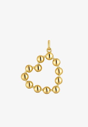 Pendente a forma di cuore in oro caratterizzato da una serie di perle sferiche lucidate collegate tra loro da un piccolo anello per l'attacco.