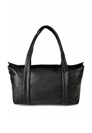 Sac à main en cuir noir texturé avec deux longues poignées et un corps rectangulaire, présenté sur un fond blanc.