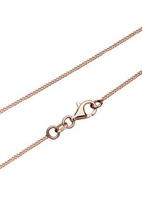 Halskette aus roségoldfarbenem Metall mit geflochtener Kettenoptik und einem Karabinerverschluss, mit sichtbarem 925-Kennzeichen auf den Beschlägen.