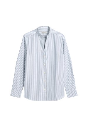 Gestreepte shirt in lichtblauw en wit, met lange mouwen, een staande kraag, een sluiting met knopen aan de voorkant en gemaakt van zachte katoen.