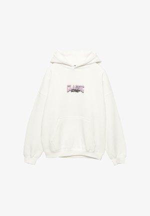 Felpa bianca realizzata in morbido tessuto, con tasca frontale e vestibilità over. Sul petto è presente una grafica colorata con la scritta "CLASSIC".