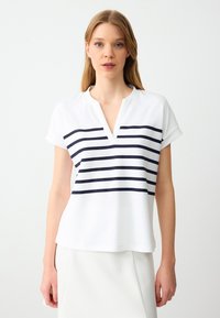 STRIPED V-NECK - T-shirt con stampa - white