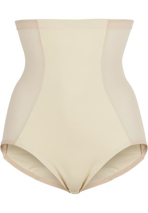 Shapewear beige a vita alta con tessuto liscio, costruzione senza cuciture e design aderente per una silhouette snellita.
