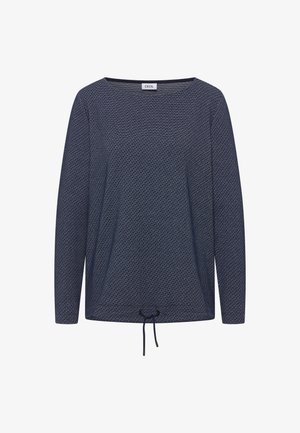 T-shirt à manches longues bleu marine avec un motif texturé, encolure ronde et cordon de serrage ajustable à l'ourlet pour un ajustement personnalisé.