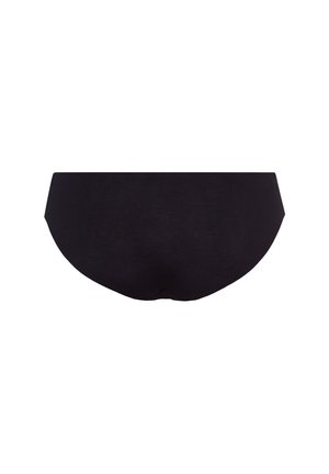 Black cotton hipster briefs with a smooth texture and elastic waistband. Features a modest cut with no visible seams.