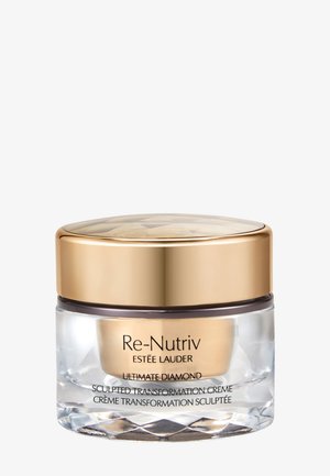 Re-Nutriv Ultimate Diamond Sculpted Transformation Creme by Estée Lauder in a clear jar with a gold lid.