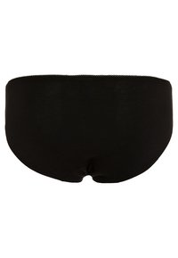 Zwarte katoenen slip met een gladde textuur, brede tailleband en een naadloze achterkant. Geen zichtbare patronen of accenten.