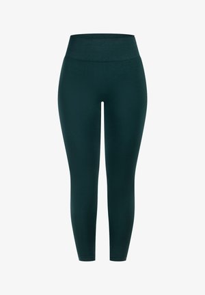 Teal leggings met een hoge, elastische tailleband. Gemaakt van glad, rekbaar materiaal. Strak aansluitend ontwerp zonder zichtbare naden.
