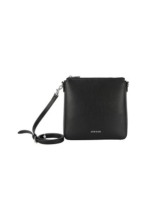 Borsa a tracolla nera in pelle con superficie texturizzata, dotata di chiusura con zip, tracolla regolabile e dettagli in metallo argentato.