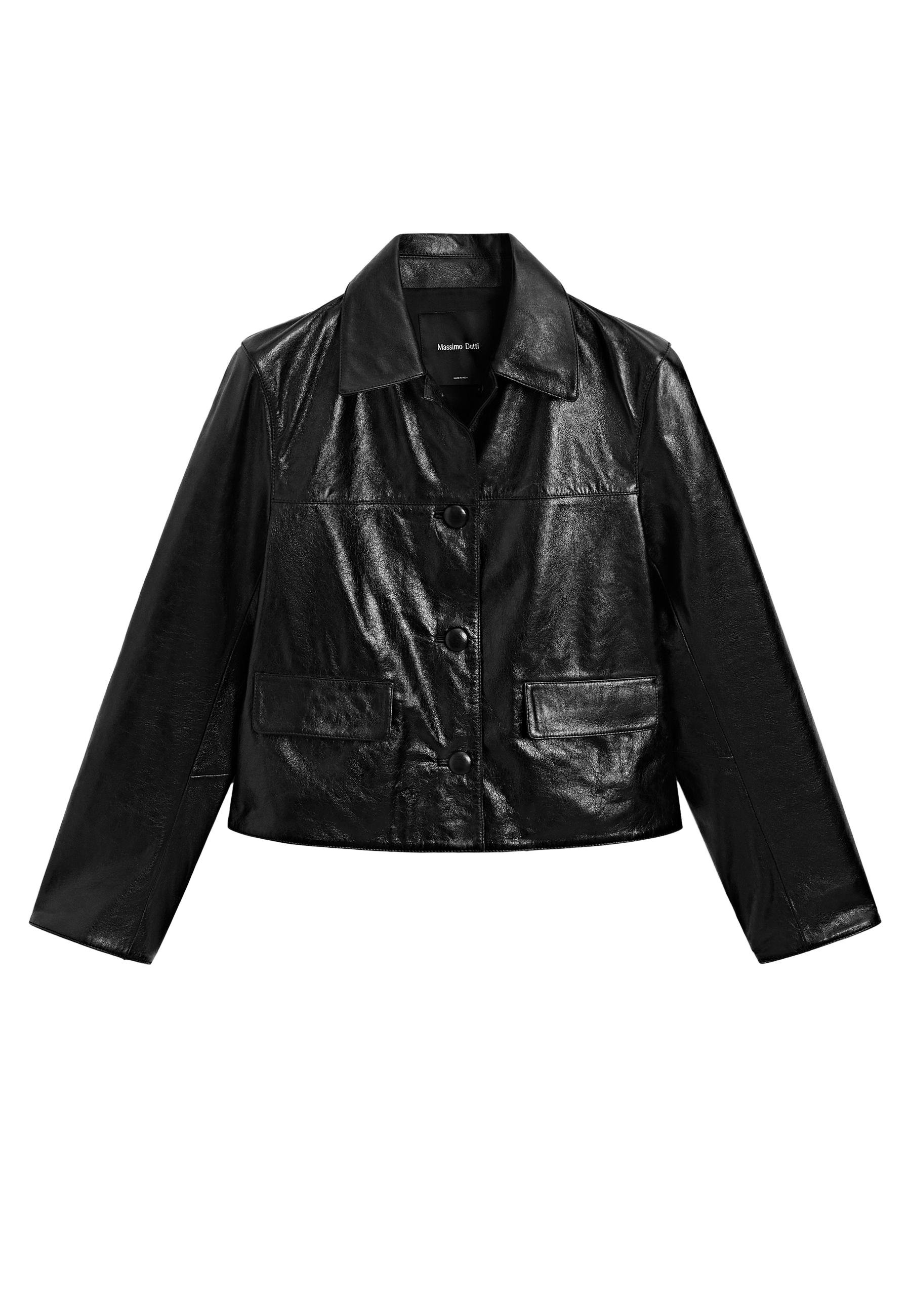 Massimo Dutti CROPPED - Leather jacket - black - Zalando.co.uk
