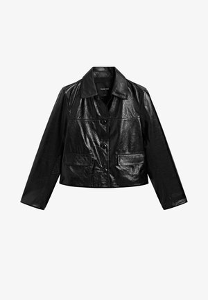 Massimo Dutti CROPPED - Leather jacket - black
