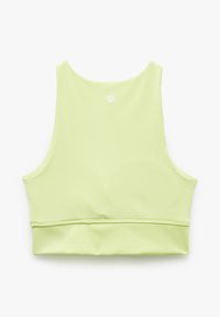 Vaalean vihreä crop-top, jossa on sileä ja joustava kangas. Ominaisuuksina pyöreä kaula-aukko ja leveät käsiaukot. Etuosassa on pieni logo.