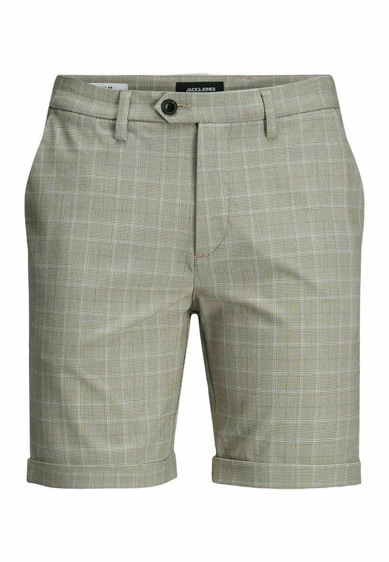 Shorts à carreaux verts avec un ourlet retroussé, fabriqués en tissu léger. Dotés d'une fermeture à bouton et de passants de ceinture. Marque : Jack & Jones.