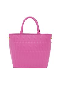 Borsa a tracolla rosa con un design strutturato, caratterizzata da una superficie liscia, due manici e un sottile motivo trapuntato. Accenti in metallo dorato.