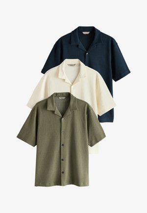 Next, REGULAR FIT - SHORT SLEEVE TEXTURED 3 PACK - Chemise - ecru navy brown
