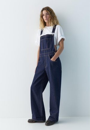 PULL&BEAR LONG DENIM DUNGAREES - Salopette - neon blue
